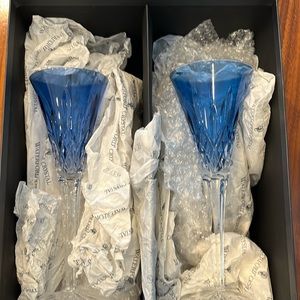 Waterford Lismore Sapphire Flutes, one pair